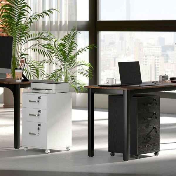 HOMCOM 3 Drawer File Cabinet Rolling Filing Cabinet for A4 and Letter