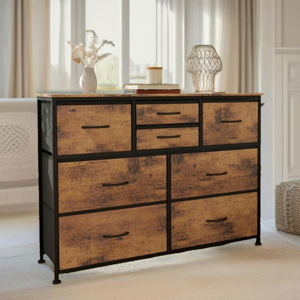 Rafaelo Mobilia Bedroom Chest With 8 Fabric Drawers Rustic Brown