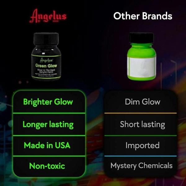 Angelus Green Glow Paint - Glow in the Dark for Leather 1oz