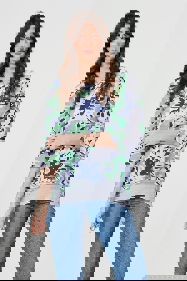 Green | Floral Print Layered Relaxed Tunic Top
