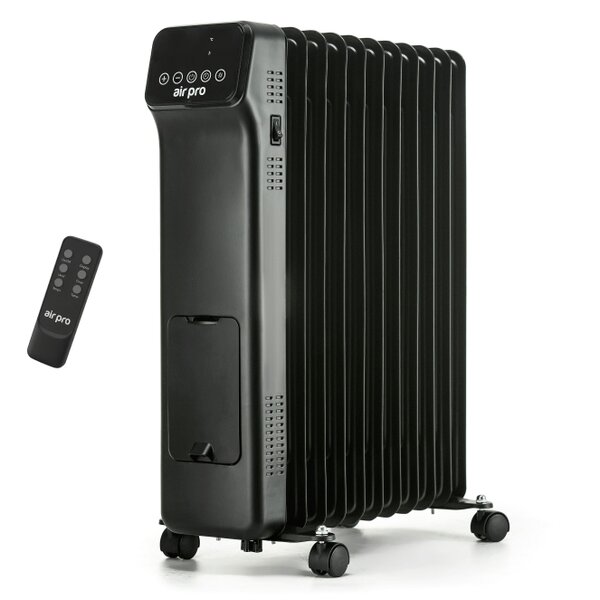 AIR PRO Oil-Filled Electric Radiator 2500W with Thermostat, 9 Hour Timer - Black