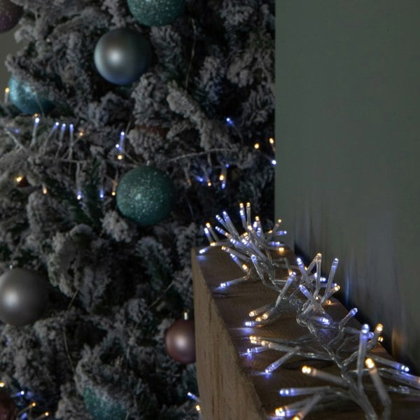 Samuel Alexander 9.3m 720 LED Christmas Cluster String Lights with Timer in White & Warm White on Clear Cable