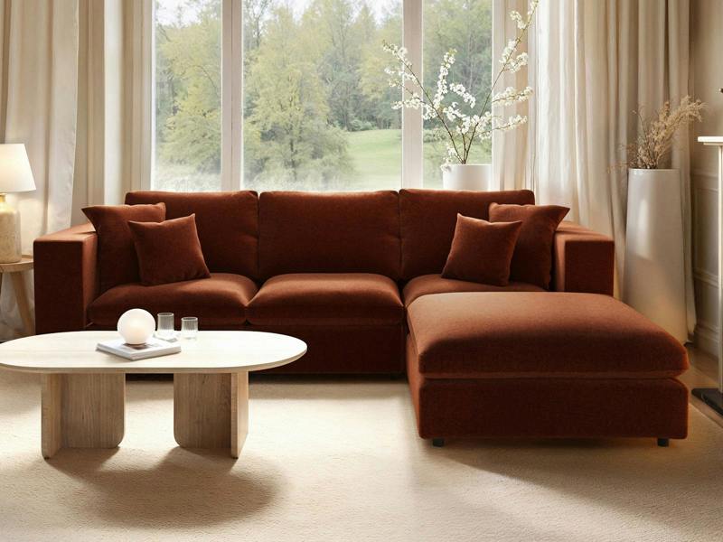 Asher 4 Seater Sofa with Reversible Footstool Burnt Orange Chenille
