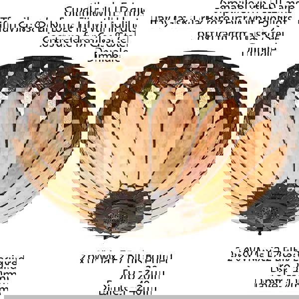 Tiffany Glass Semi Flush Ceiling Light Cream Bronze Round Inverted Shade i00036 Loops