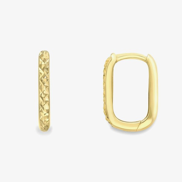 T. H. Baker 9ct Yellow Gold Diamond Cut Square Curve Hoop Earrings 120525147611