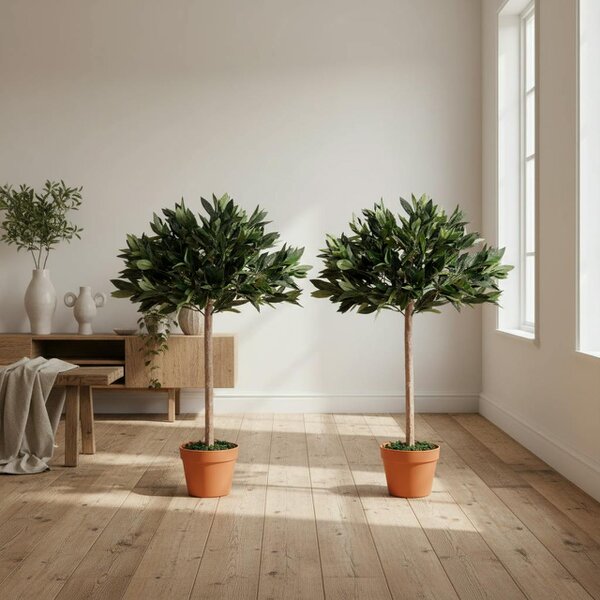 Wyld Haus Miva Set Of 2 Artificial Olive Style Trees In Green With Orange Pots