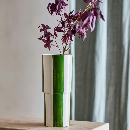 Love Frankie Emerald & Bone Striped Stoneware Vase