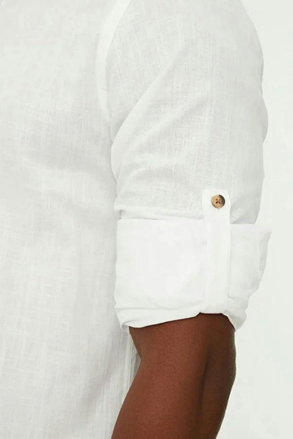 WOVCOR Slim Fit 100% Cotton Linen Look Men’s Shirt