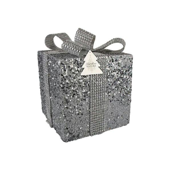 Garden Greatness Silver Glitter Gift Box Christmas Decoration