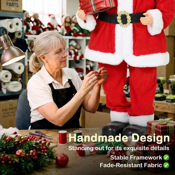 Bobobiy 4ft Singing Dancing Santa Claus, Standing Christmas Animated Santa Figure with Elf, Gift Box, Sound/Touch Activated