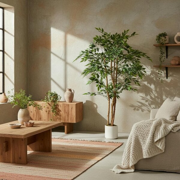 Wyld Haus Faluta Artificial Ficus Style Tree With Solid Trunk Detail In Pot 150cm Green