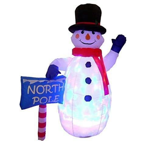 1.8m to 2.4m Inflatable Waving Snowman with North Pole Sign Board, Pre-Lit White LED Lights image 3