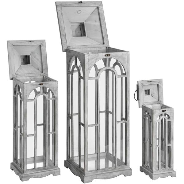 Hill Interiors Archway Design Wooden Candle Lanterns (Set Of 3) - Grey - 