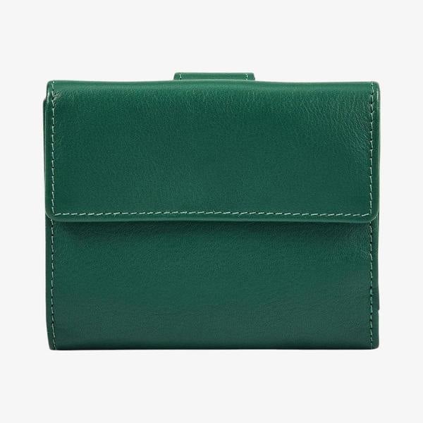 Green real leather ladies wallet with organised storage
