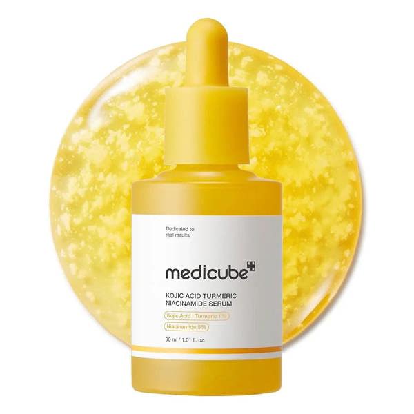 Medicube Kojic Acid Turmeric Niacinamide Serum 30ml – brightening facial treatment for dark spots and hyperpigmentation available at Atelier De Glow UK.
