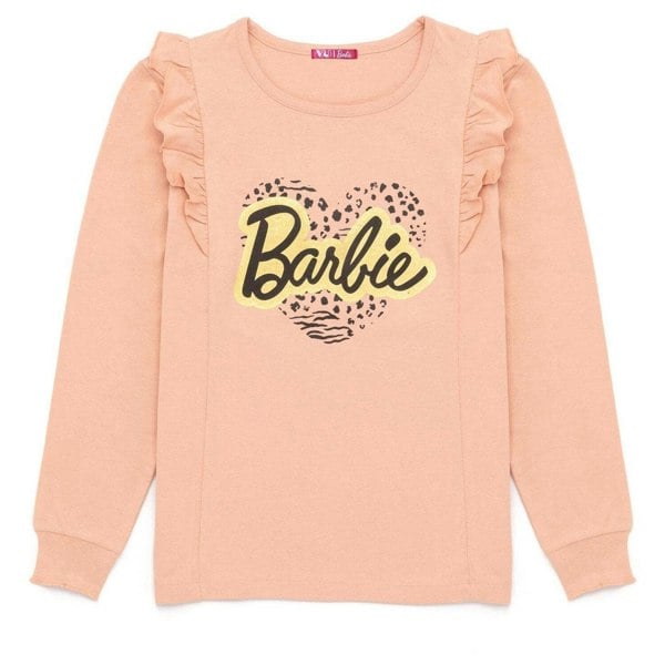 Barbie Girls Frill Top - Peach/Black/Gold