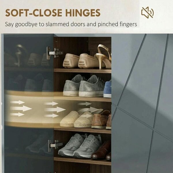 Bobobiy Narrow Shoe Storage Cabinet with Soft-Close Hinges and Adjustable Shelves for 15-20 Pairs of Shoes, Grey