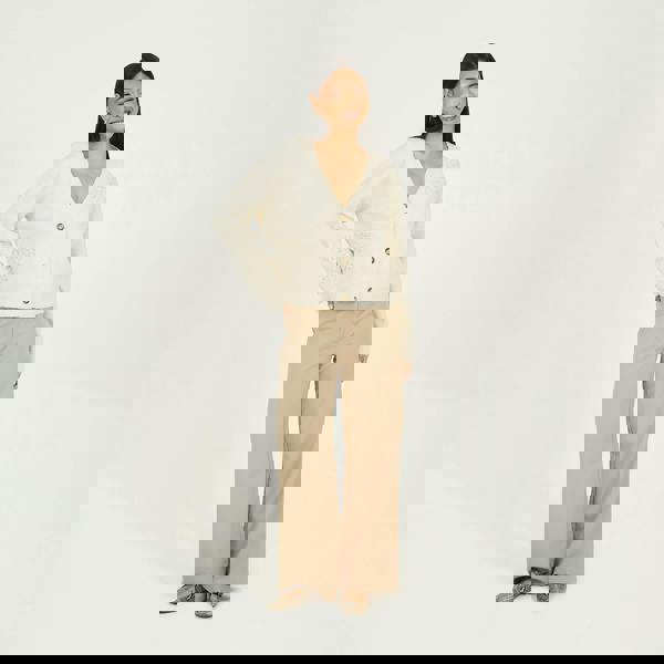 Brave Soul Stone Floral Embroidery V-Neck Cardigan - Stone Image 3