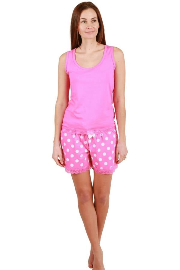 Women's Lightweight Plain Cotton Sleeveless Top Pyjama Set with Elasticated Waist and Lace Detailing