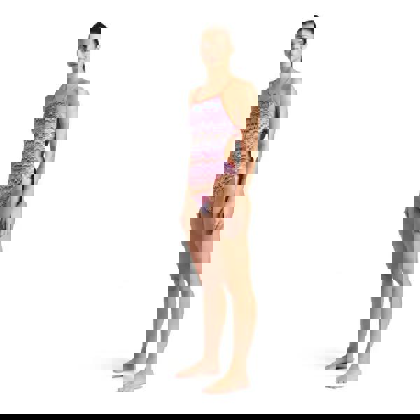 Arena Ondulation Lace violet/coral swimsuit with multicolored zigzag pattern