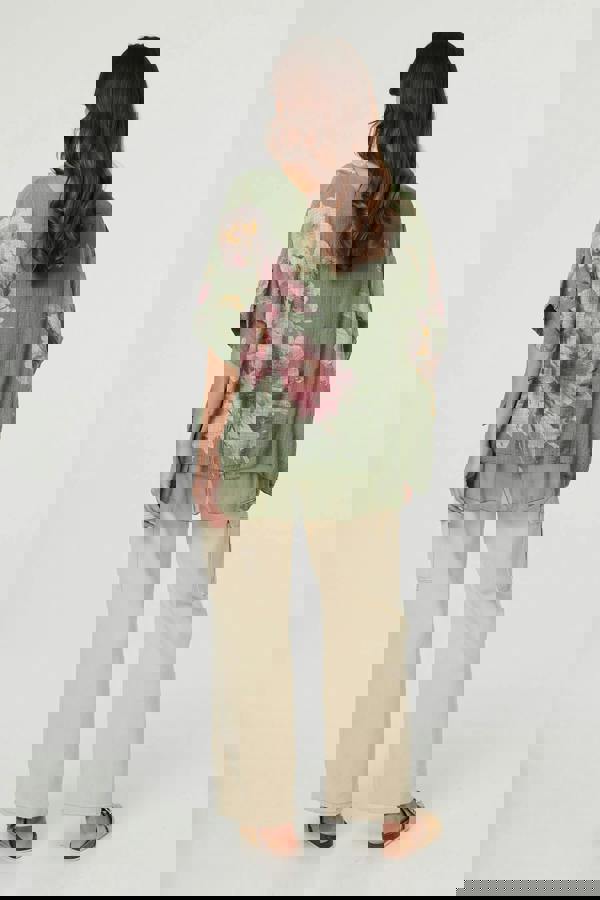 Khaki | Floral 3/4 Sleeve Layered Tunic Blouse