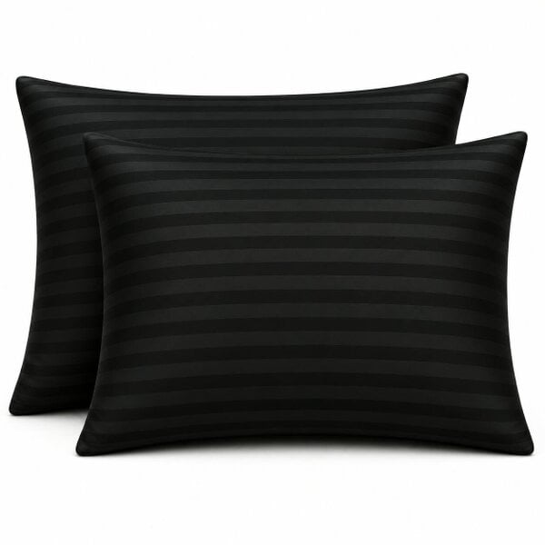 Night Zone 250 Thread Count Stripe Pillowcase Pair – 100% Cotton Hotel Quality Bed Linen - Black - Housewife Pillowcase