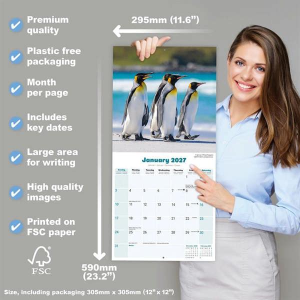 Penguins Calendar 2027, Wall Calendars, Month To View, Animals, Gift