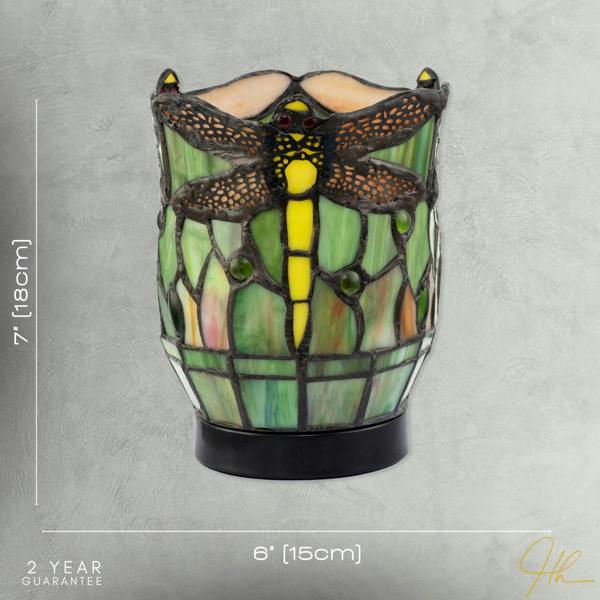 Classic Dragonfly Tiffany Uplighter Lamp in Green and Toned Amber Image 7