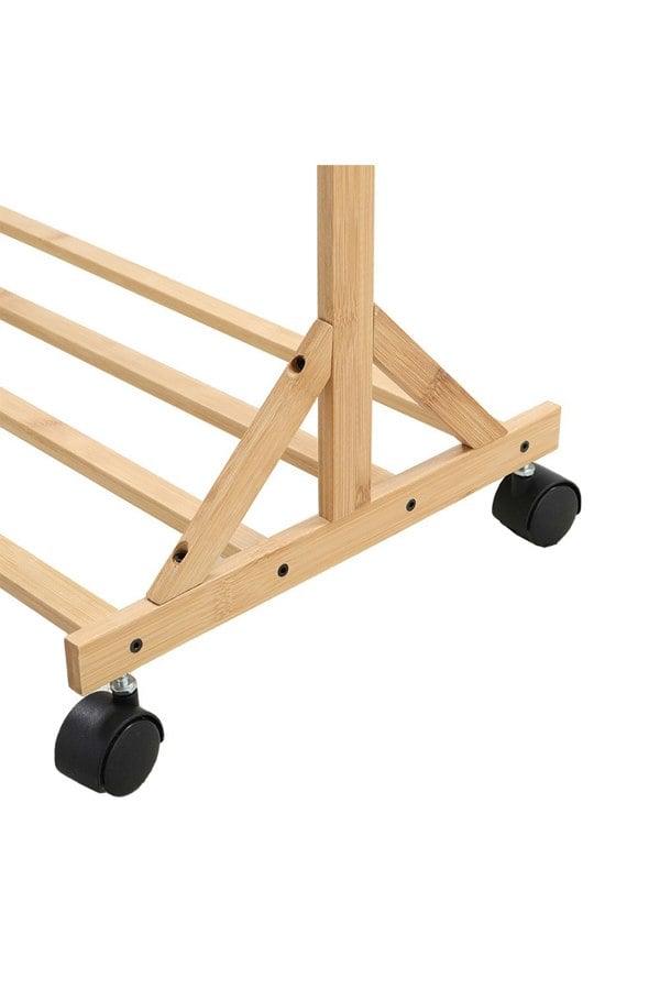 Living and Home Bamboo Clothes Rack with Bottom Shelf