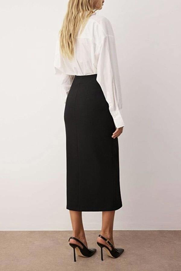 WOVCOR Snap-Button Adjustable Midi Woven Party Skirt