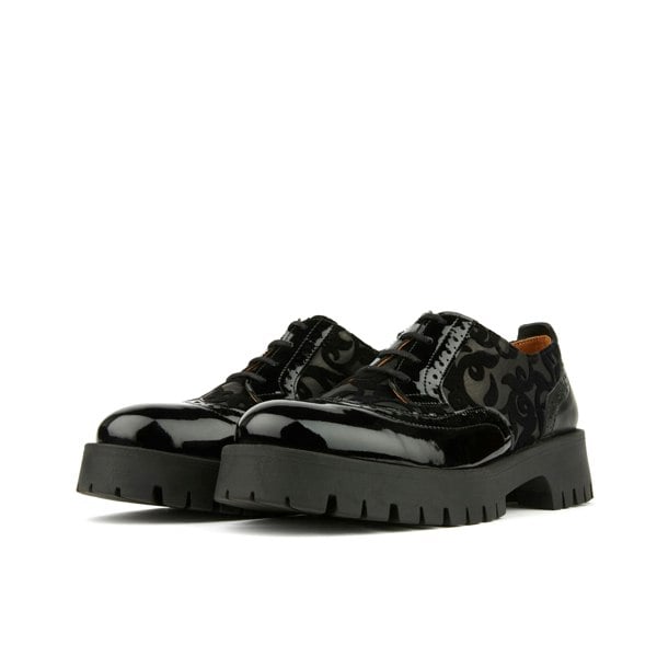 Embassy London Artisan - Black Floral - Women's chunky sole derby shoe with brogue details