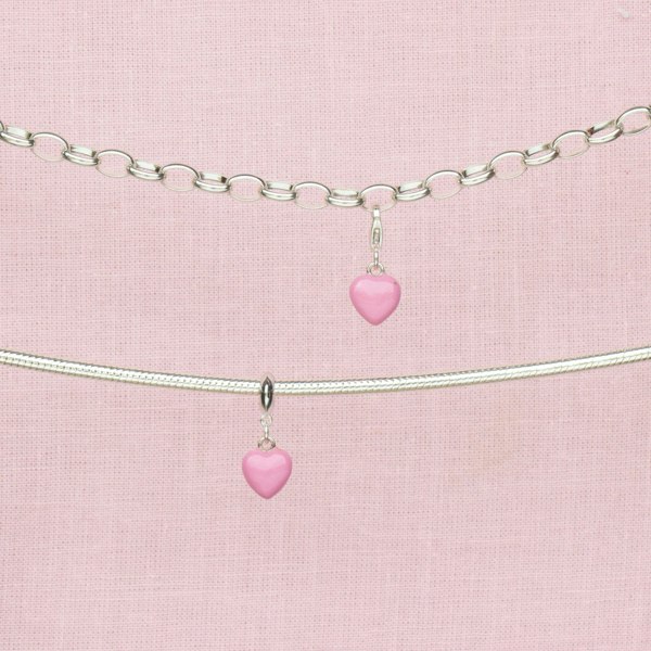 Sterling Silver Pink Enamelled Heart Charm - MYLEE London