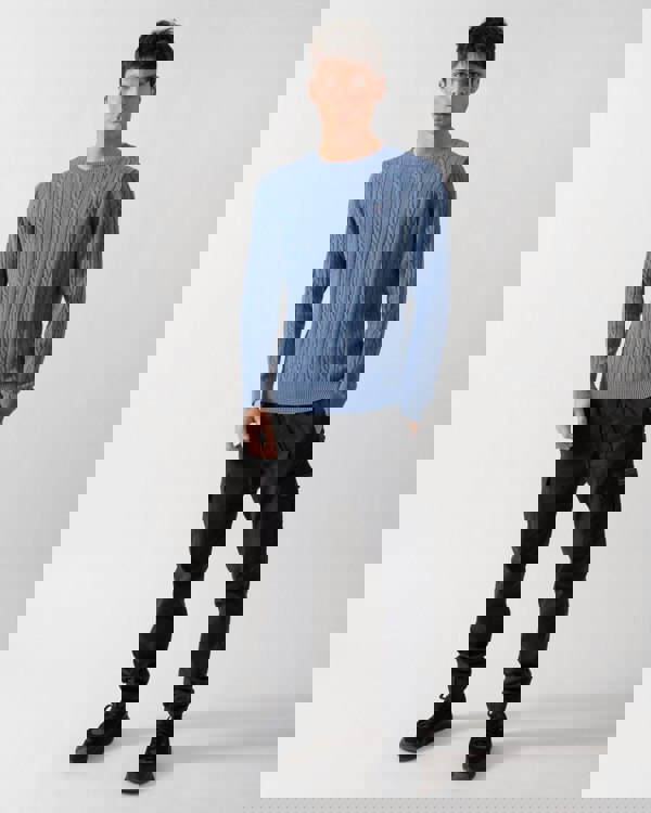 GANT Mens Cotton Cable Knit Crew Neck Jumper - 906 Denim Blue Melange