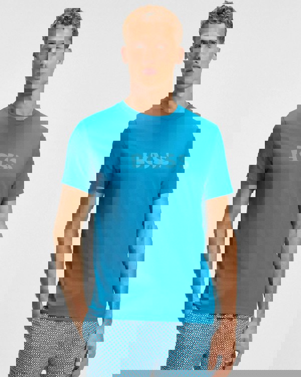 BOSS Orange RN Mens Relaxed Fit T-Shirt With Contrast Logo - Turquoise/Aqua 443