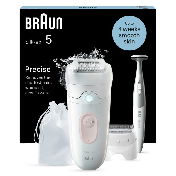 Braun Silk-epil 5,  Epilator For Easy Hair Removal, Lasting Smooth Skin, 5-230, White/Flamingo