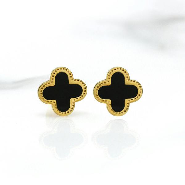 Say It With Clover Earrings - Stainless Steel (Gold & Black)