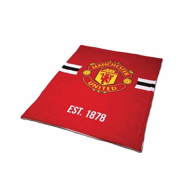Manchester United FC Core Stripe Sherpa Fleece Blanket, Bedroom, Sports, Gift