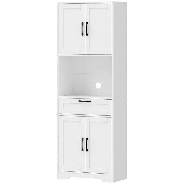 170 cm Tall Kitchen Pantry with Adjustable Shelves, Freestanding Storage Cabinet with Open Shelf, White Wood Effect
