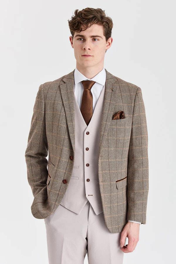 Paul Andrew Harris Brown Tweed Blazer with Mayfair Stone Waistcoat and Trousers