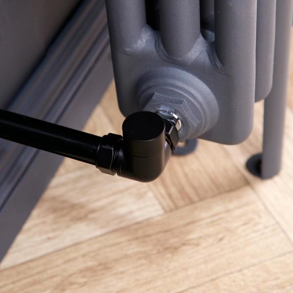 Flode Corner Round Manual Radiator Valve Pack | 15mm x 1/2″ | Satin Black