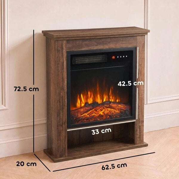 Electric Fireplace Suite with Shelf, 25" 1800W Electric Fire and Surround with LED Flame, 5 Brightness, Remote, Oak