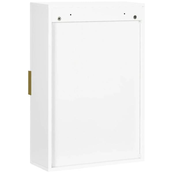 White bathroom wall cabinet back panel with mounting holes and open frame interior.