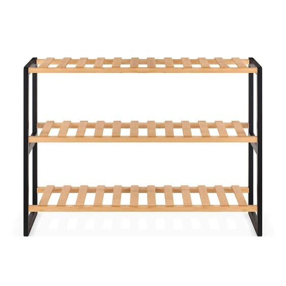 Neo Black Natural 3-Tier Bamboo Shoe Rack Stand Natural Wooden Shoe Storage Shelf for Hallway Bedroom Bathroom