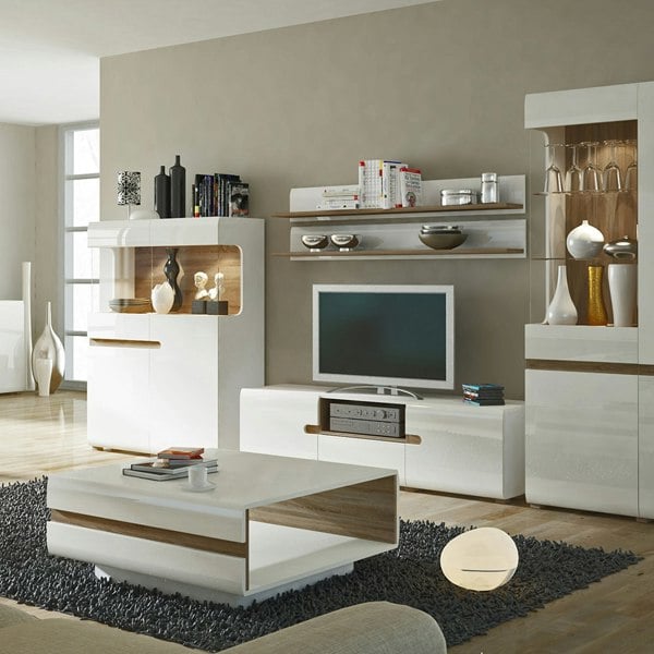 Furniture To Go Chelsea Living Small Designer Coffee Table in White with a Truffle Oak Trim