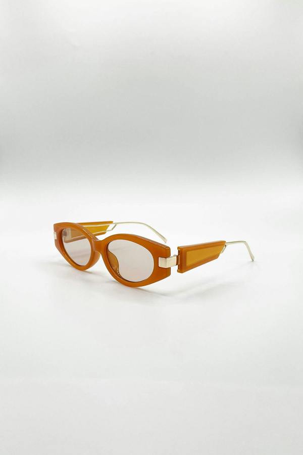 SVNX Oval Metal Detail Sunglasses In Orange