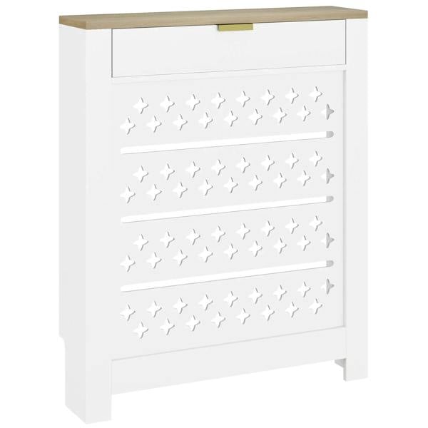 White radiator cover with drawer, star cutout fronts and horizontal vents