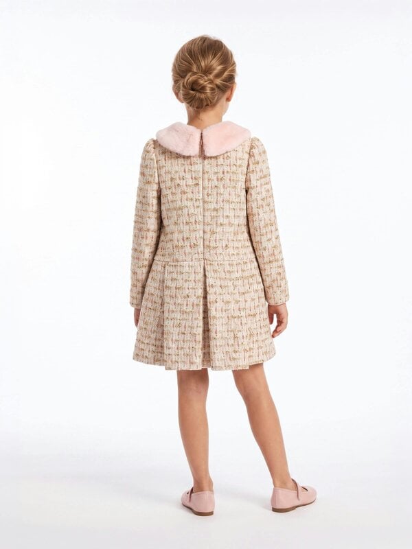 DRESS & Fleur Girls Long Sleeved Tweed Dress in Pink