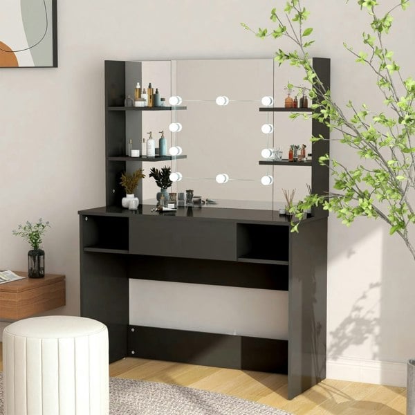 Berkfield Makeup Table with LED Lights 100x40x135 cm MDF Black