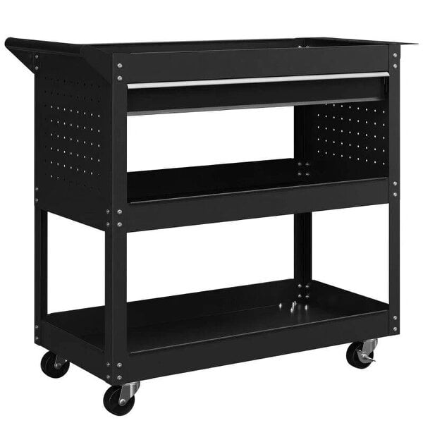 Bobobiy 3-Tier Tool Trolley Cart Storage Shelf Roller Cabinet DIY Box Garage Workshop with Drawer Black