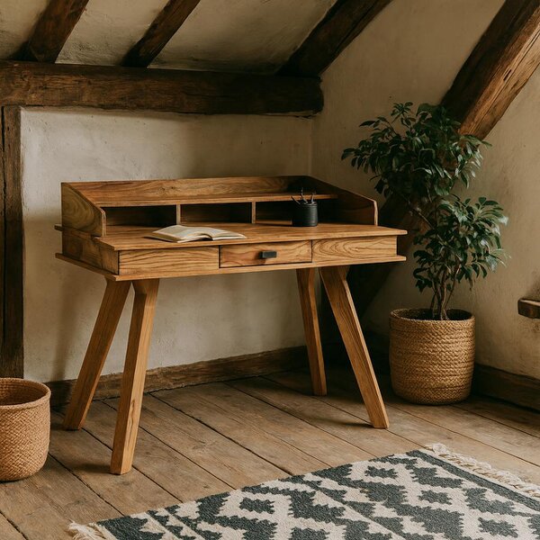 Wyld Haus New York Sheesham Wood Study Desk 1 Drawer 1 Top Shelf